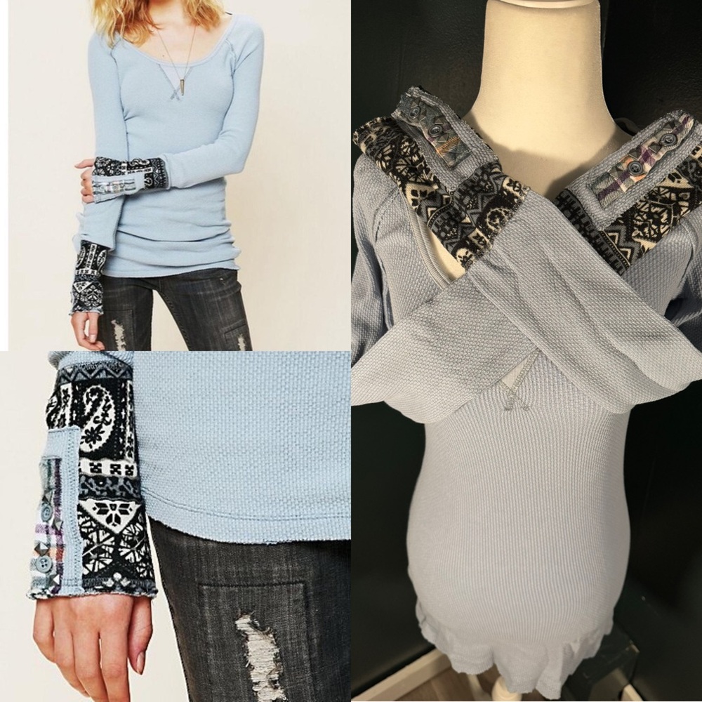 Free People • Hyperactive Cuff Long Sleeve Thermal Top Blue M
